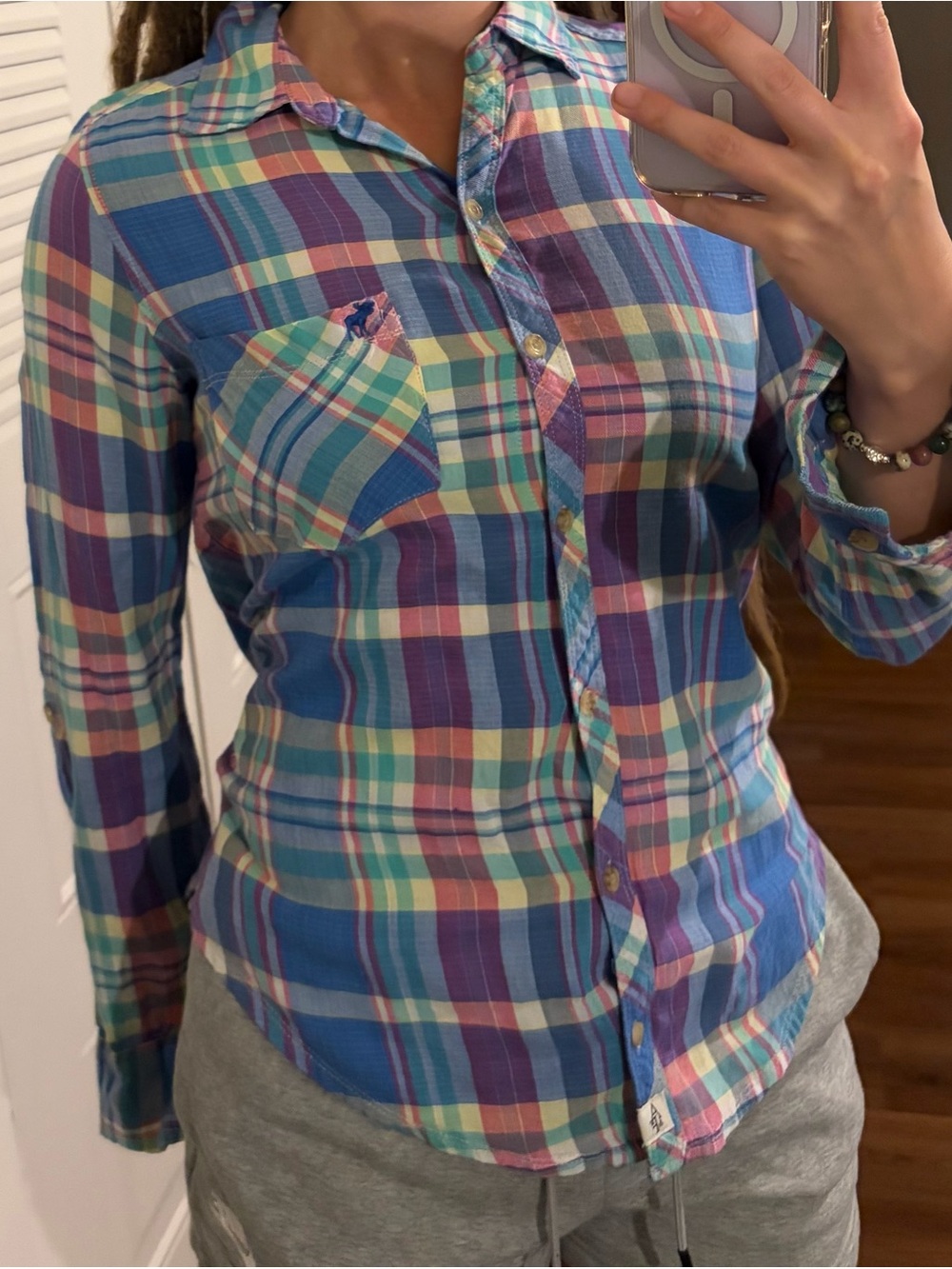Abercrombie & Fitch Plaid Button-Down Shirt in Blue, Purple & Pink